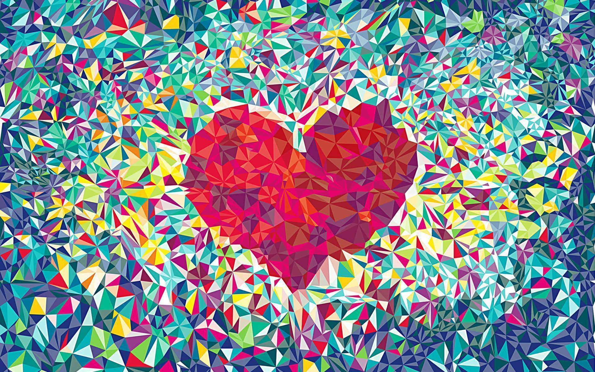 Pattern Desktop, Mosaic Heart, red triangles, Full HD Desktop Wallpaper