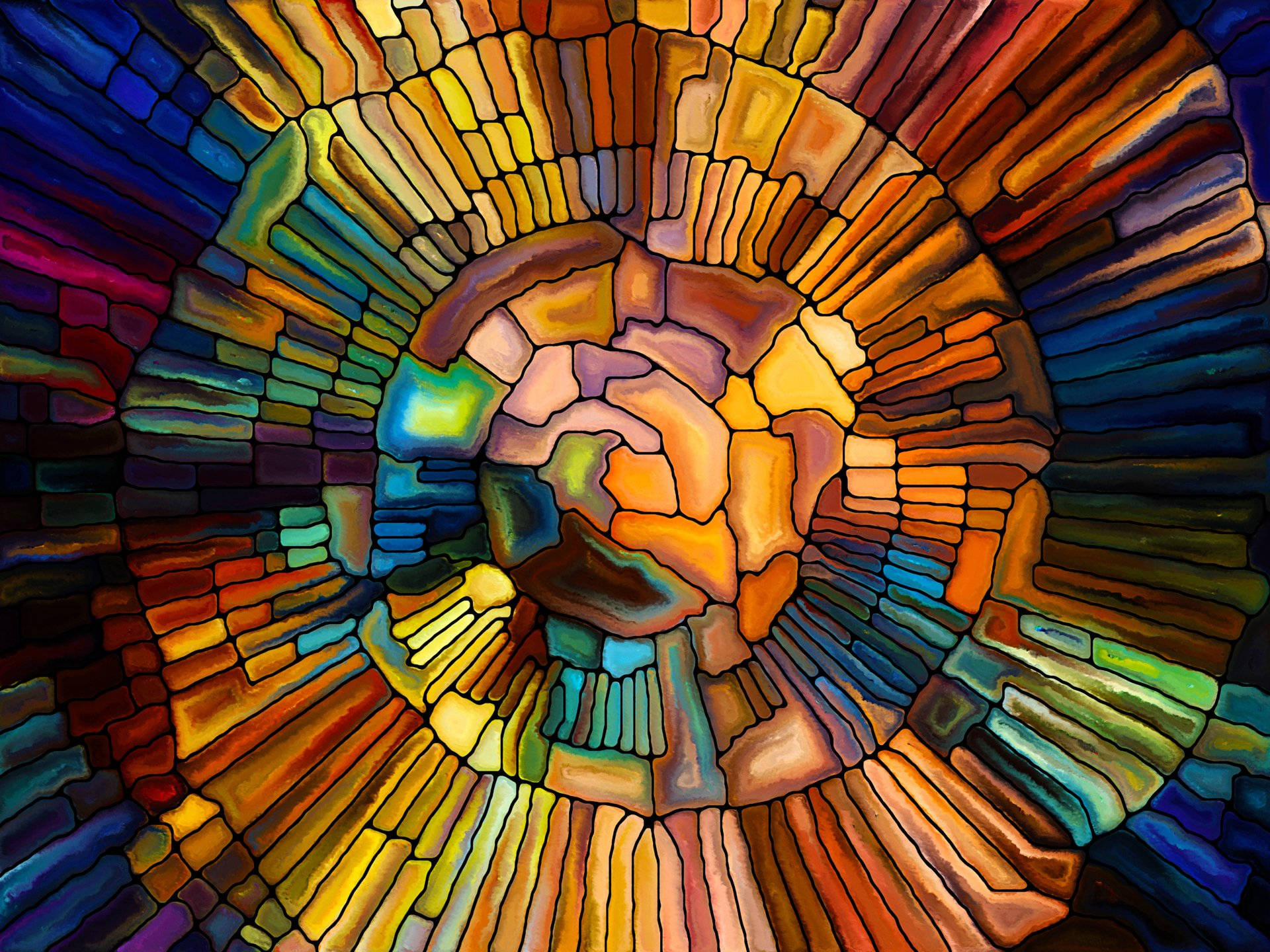 vitrage glass mosaic, stained-glass style, abstract spiral, Full HD Desktop Wallpaper