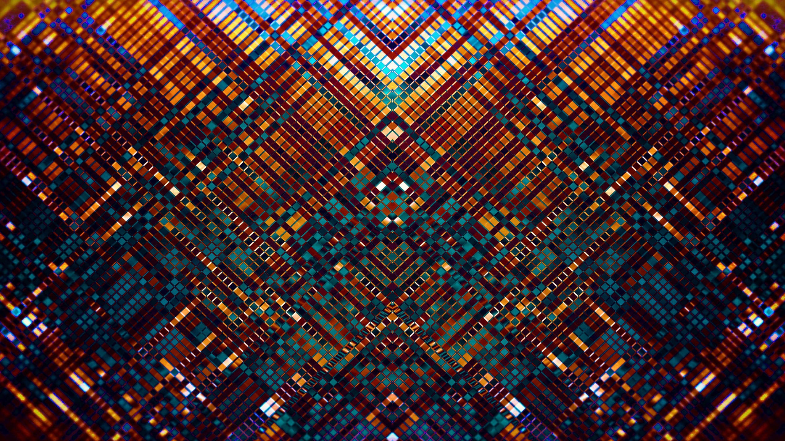 circuit board mosaic, glowing orange, teal, 2K Desktop Wallpaper