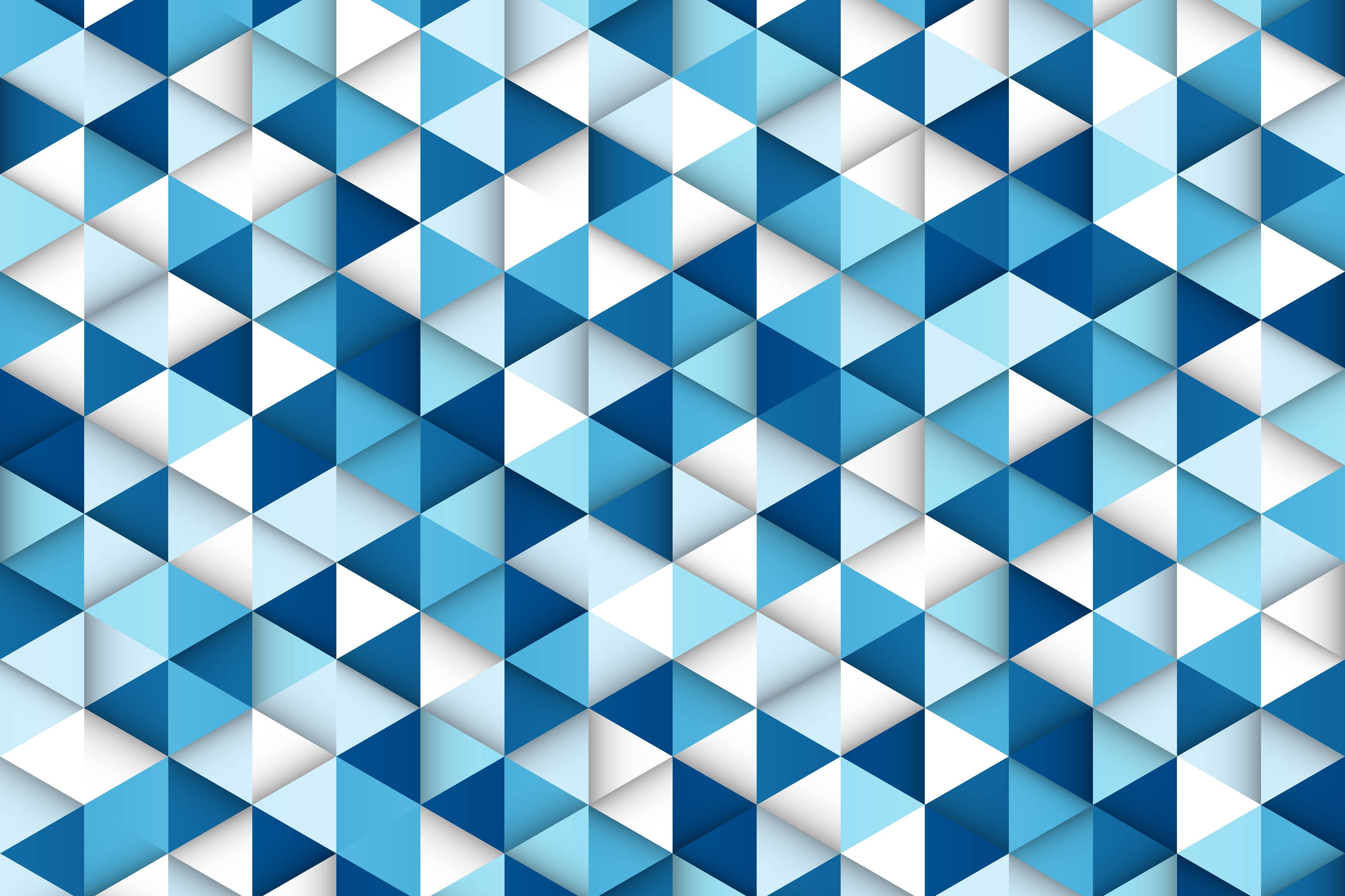 blue triangle mosaic, geometric pattern, interlocking blue and white triangles, 2K Desktop Wallpaper