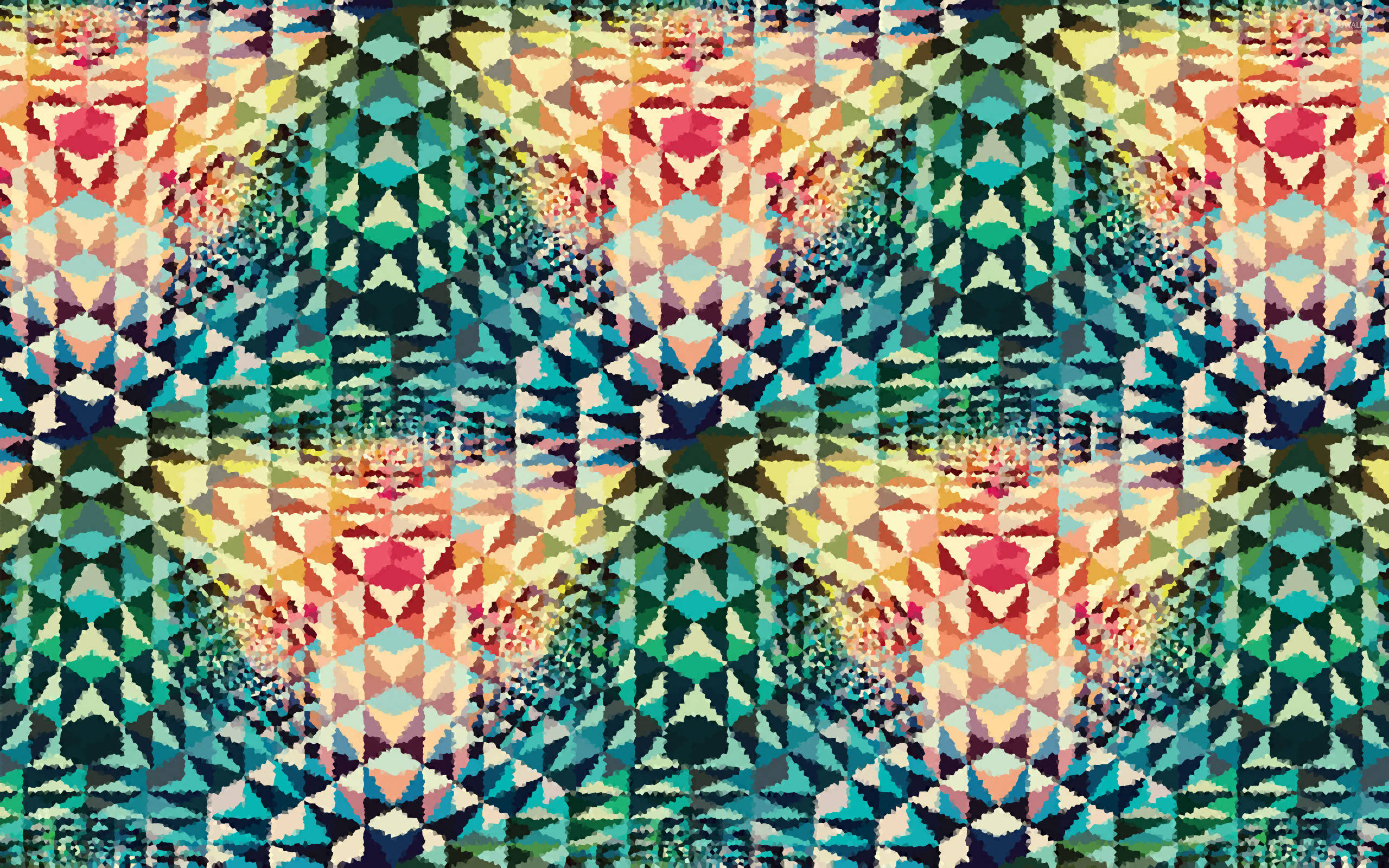 psychedelic mosaic, teal, coral, 2K Desktop Wallpaper