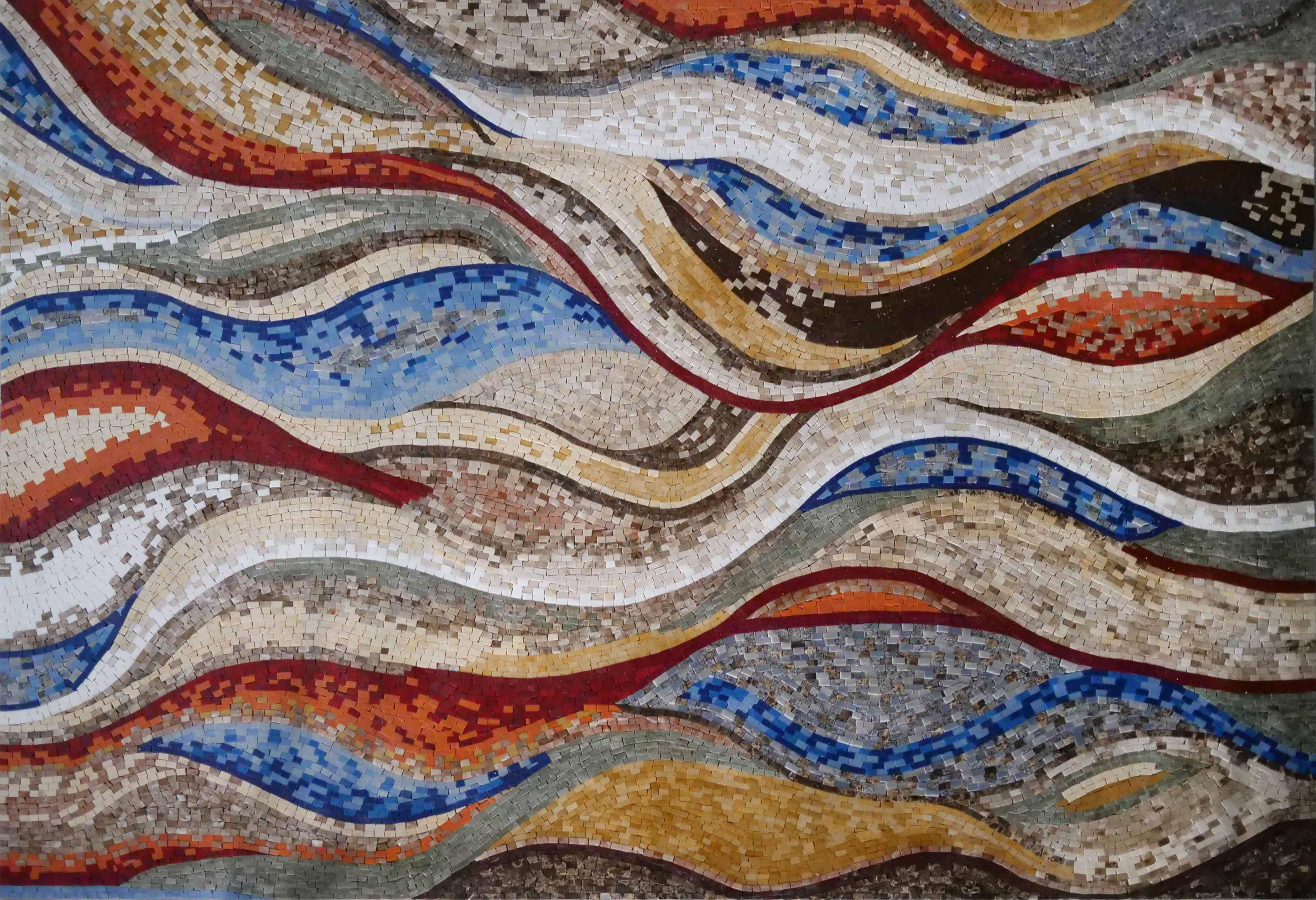 Wave Mosaic, blue, orange, 4K Desktop Wallpaper
