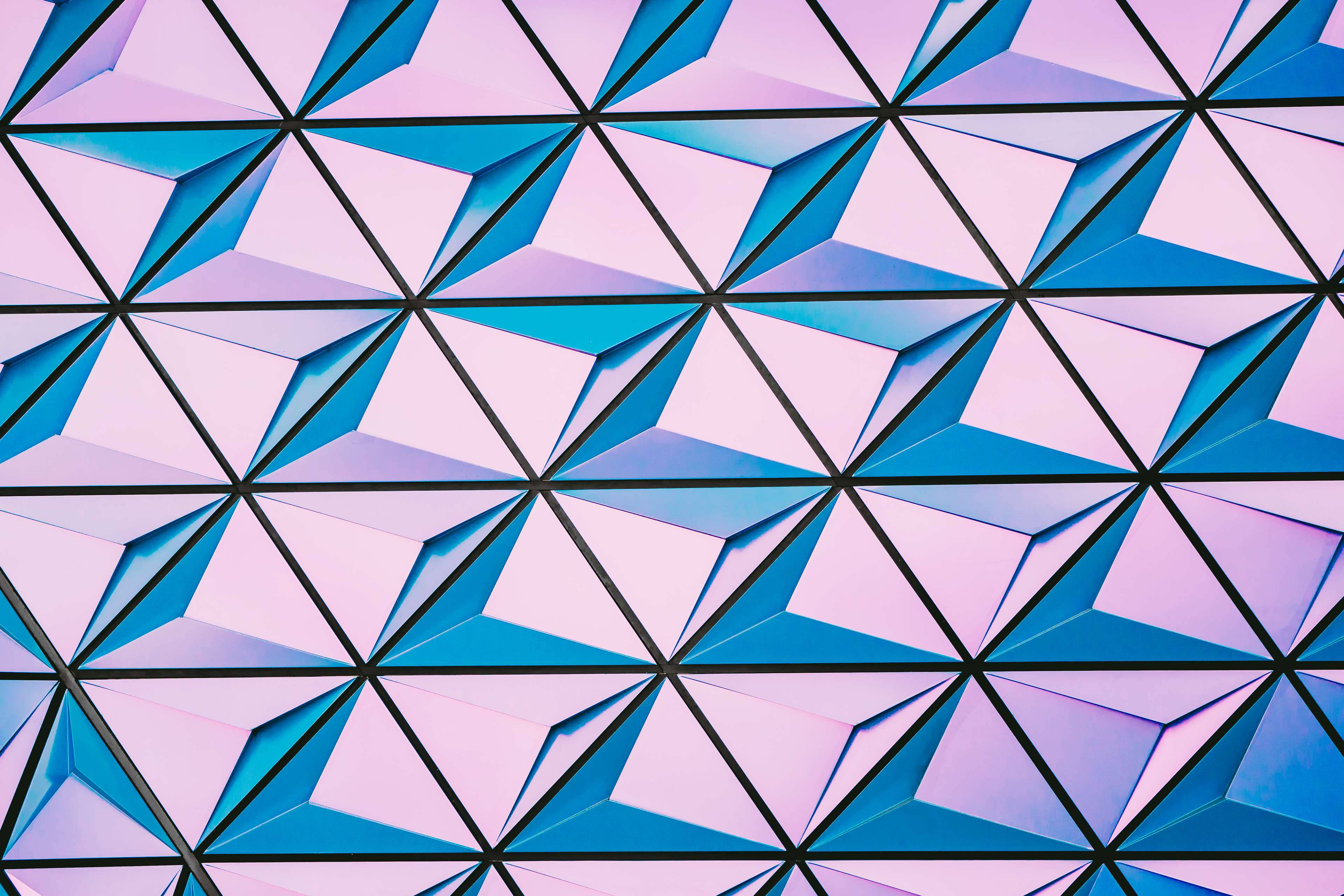 3D Rhythm Graphic Mosaic, interlocking triangles, soft pink, 4K Desktop Wallpaper