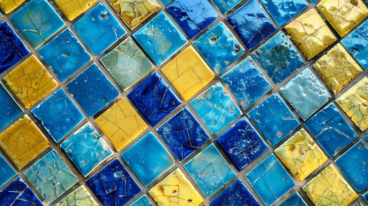 blue, yellow, mosaic tiles, HD Desktop Wallpaper