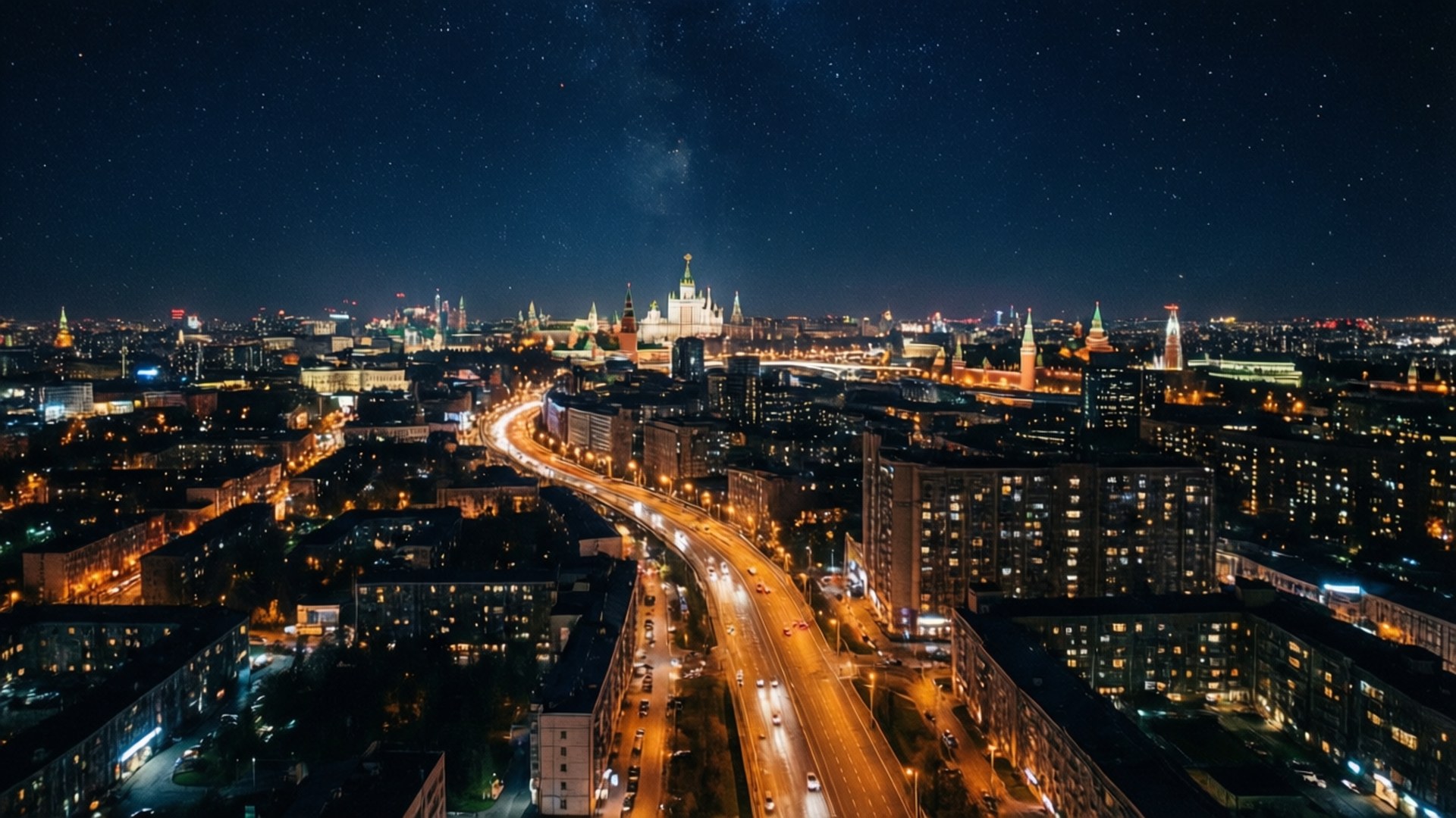 Moscow, night view, aerial view, Full HD Desktop Wallpaper