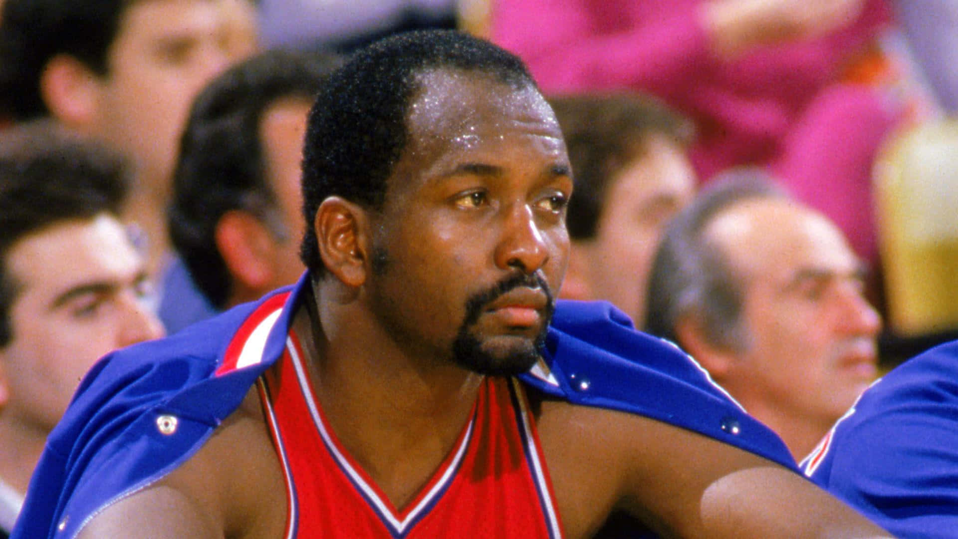 Moses Malone, red jersey, blue jacket, Full HD Desktop Wallpaper