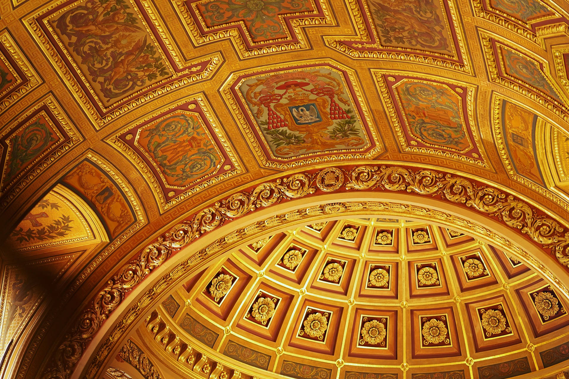 church ceiling, golden ceiling, intricate painted panels, Full HD Desktop Wallpaper