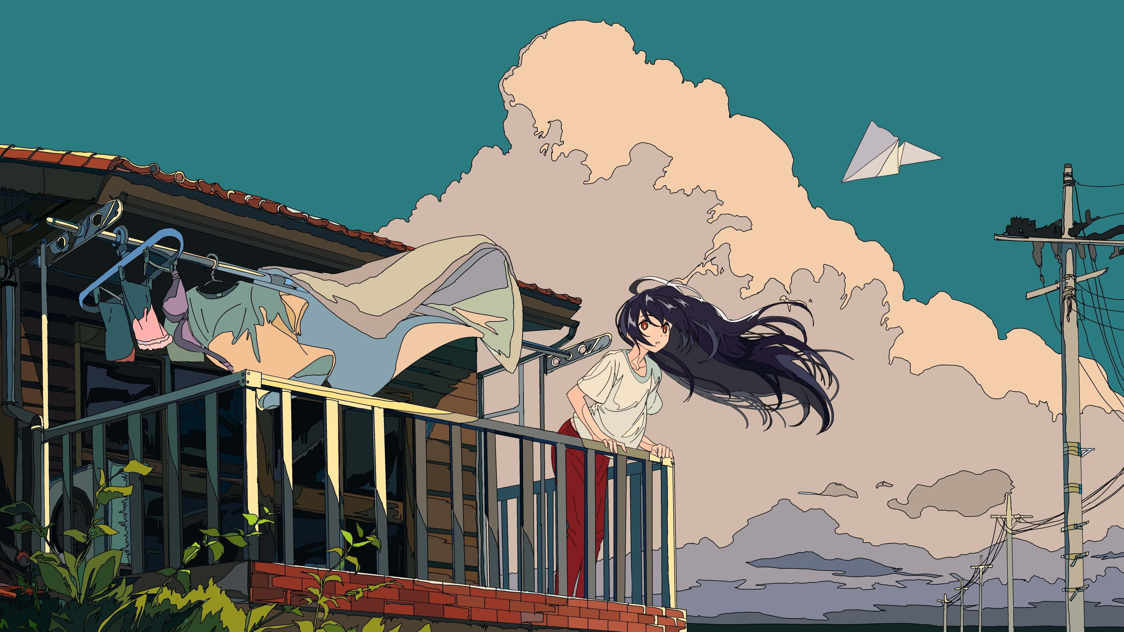 girl aesthetic, anime girl, long dark hair, 4K Desktop Wallpaper