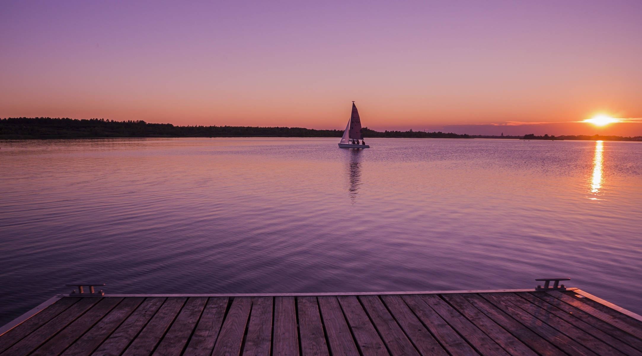 sailboat, tranquil lake, sunset, Full HD Desktop Wallpaper
