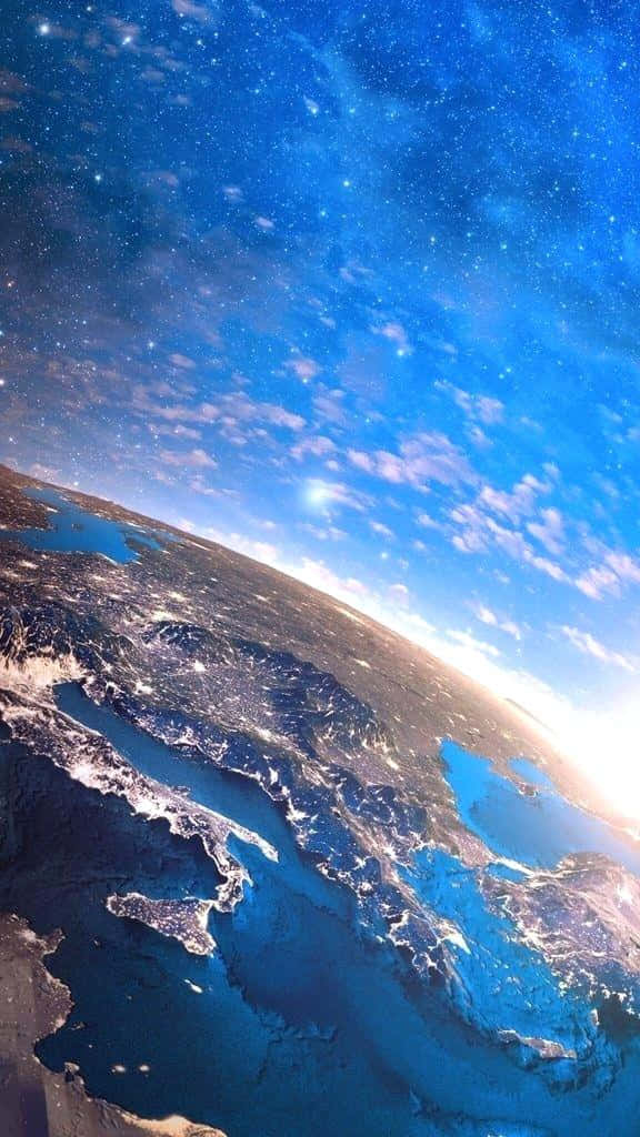 Earth, city lights, starry blue sky, SD Phone Wallpaper