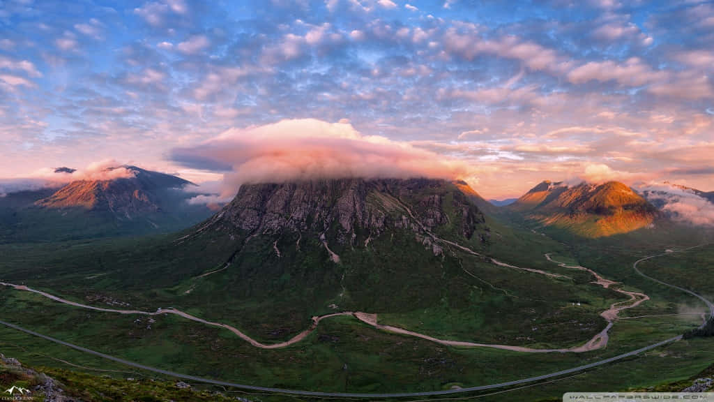 mountain peak, pink clouds, sunrise, SD Desktop Wallpaper
