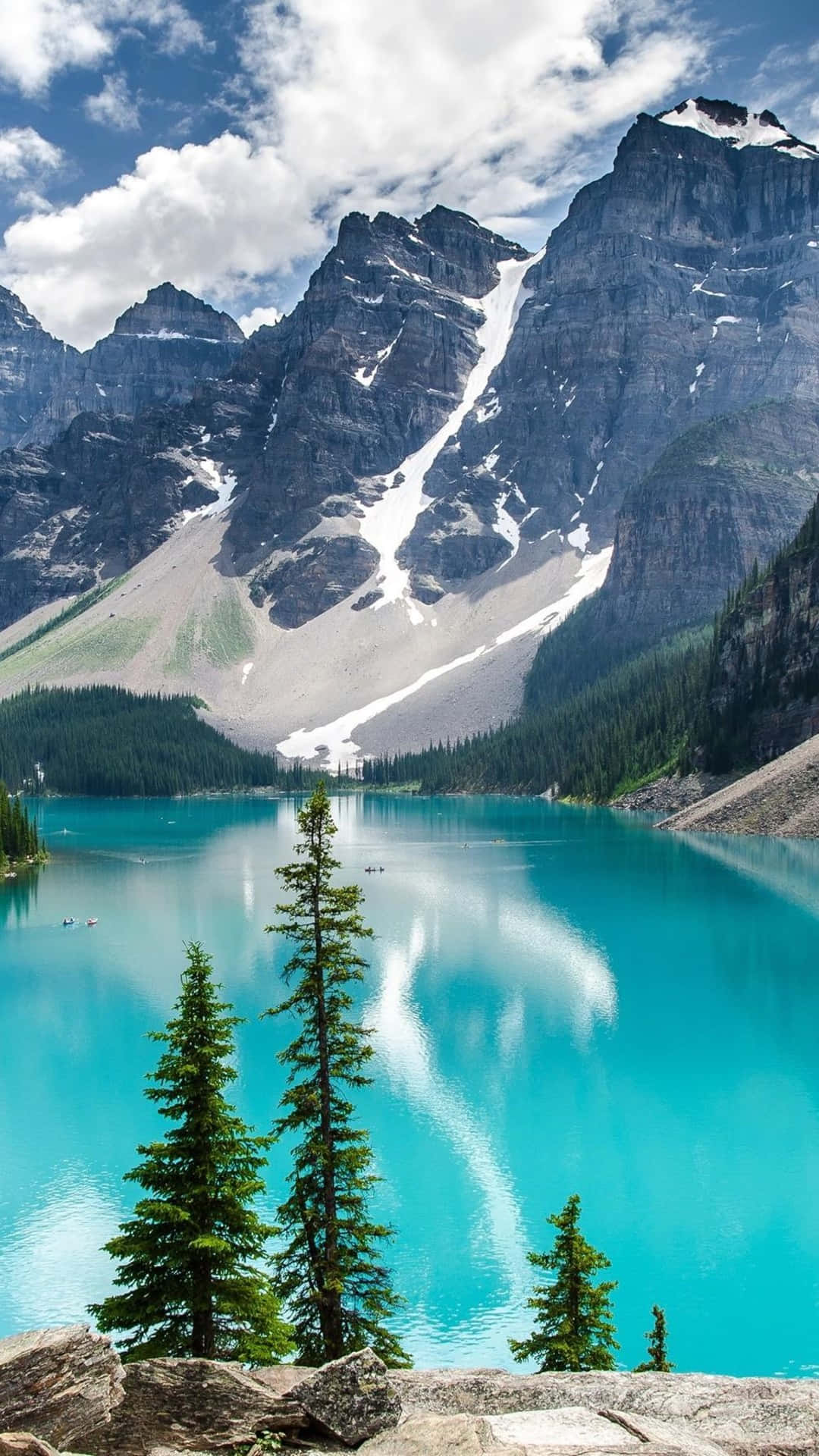 turquoise lake, snow-dusted mountains, bright blue sky, Full HD Phone Wallpaper