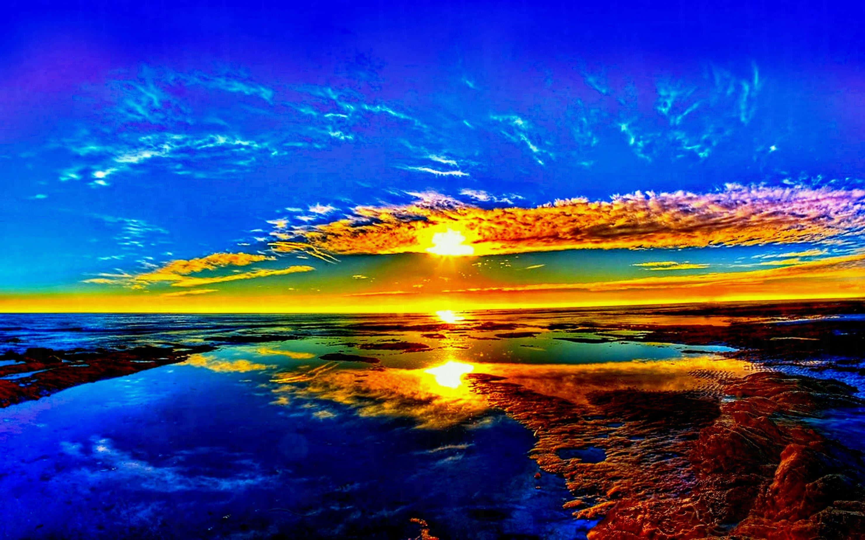 sunset, wetland, vivid blue skies, 2K Desktop Wallpaper