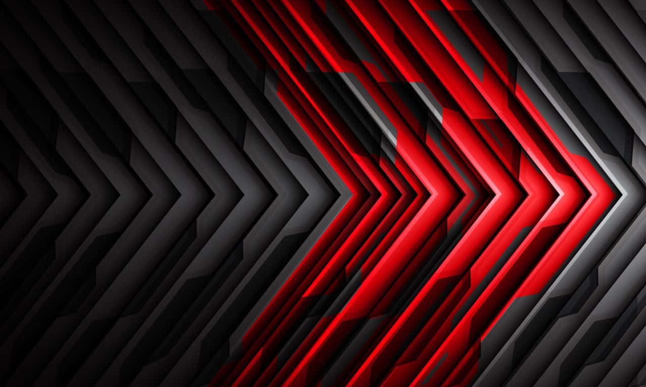 Vibrant red glowing chevrons, deep black geometric background, modern abstract pattern, HD Desktop Wallpaper