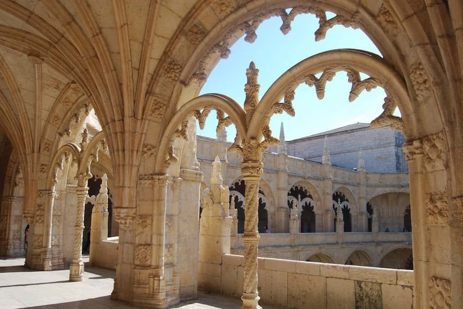 Mosteiro Dos Jeronimos, archways, stone arches, SD Desktop Wallpaper