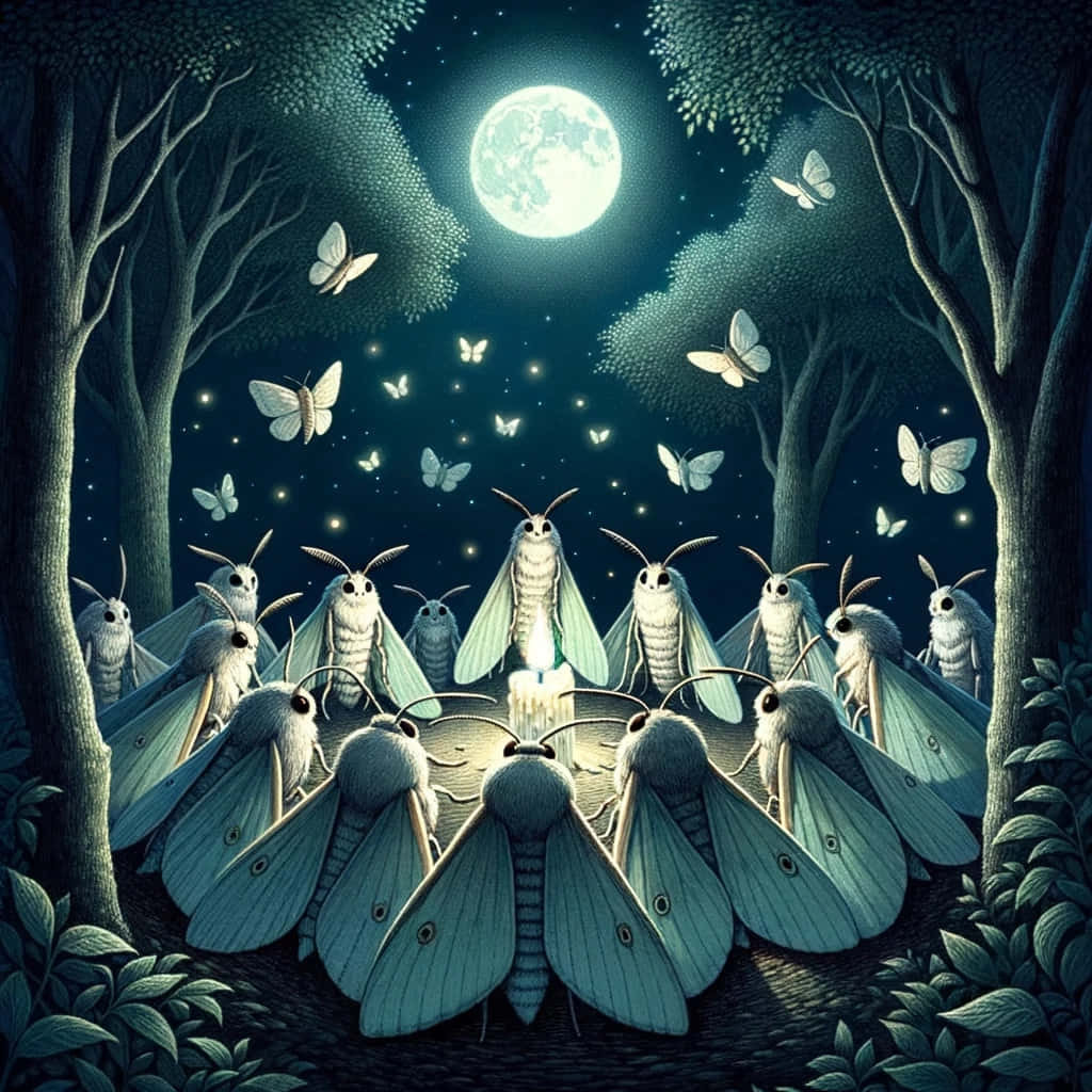 moths, candle, full moon, SD Desktop Wallpaper