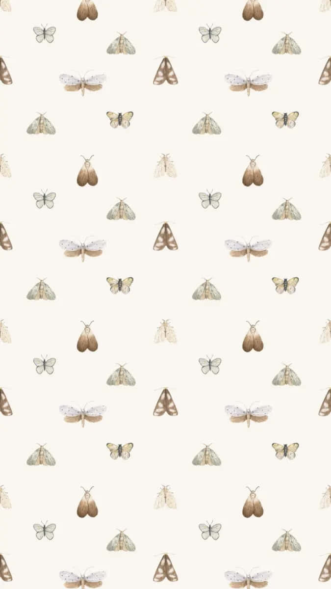 Moth Pattern Aesthetic, delicate watercolor moths, beige cream, SD Phone Wallpaper
