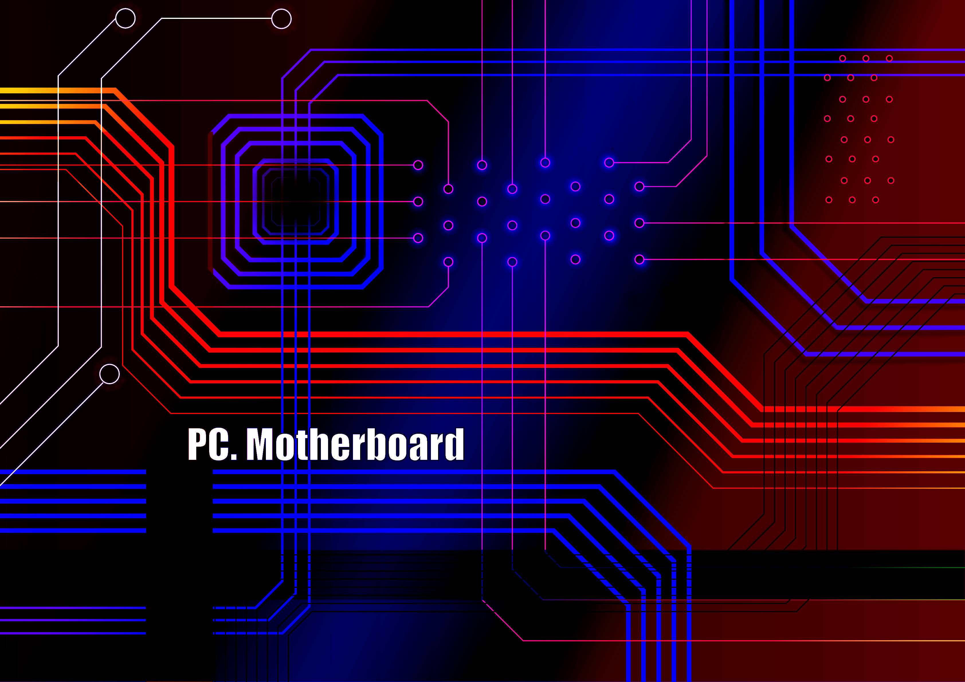 modern motherboard, red and blue glowing circuit lines, futuristic motherboard pattern, 2K Desktop Wallpaper