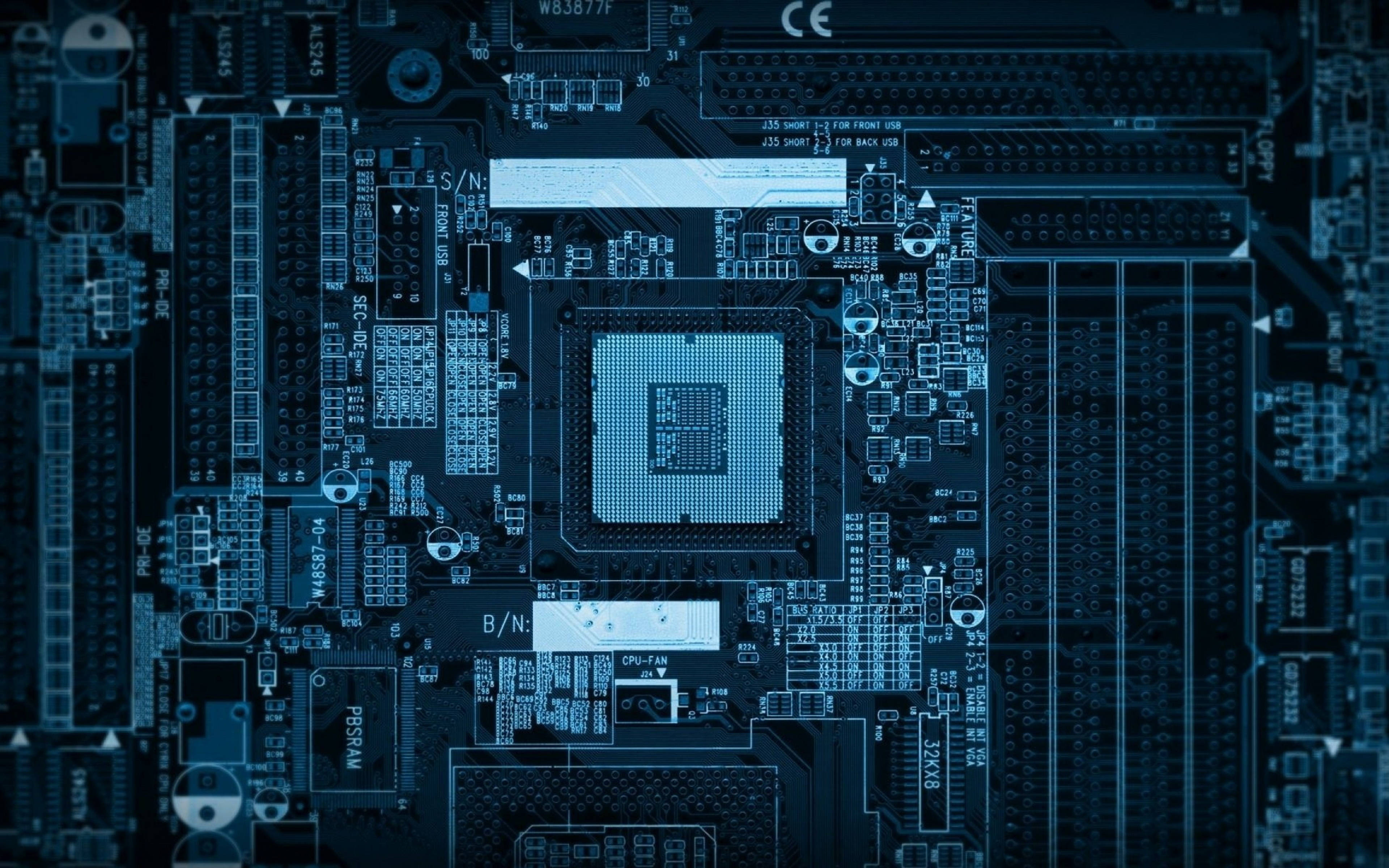 computer motherboard, blue-tinted, CPU, 4K Desktop Wallpaper