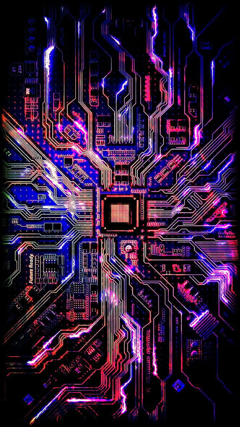 neon circuit board, electric blue, magenta, HD Phone Wallpaper