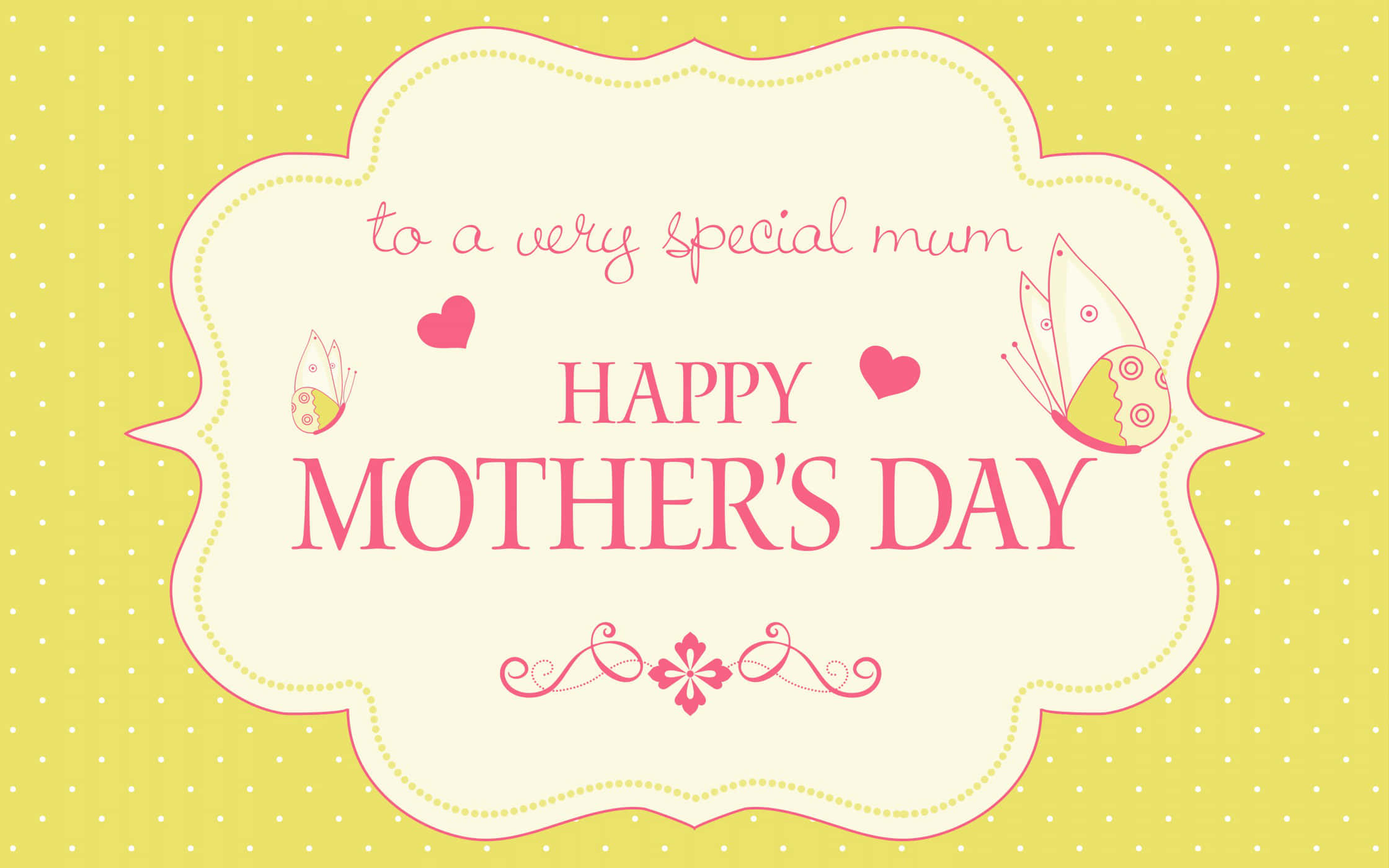 Happy Mothers Day Card, butterflies, yellow polka dot background, Full HD Desktop Wallpaper