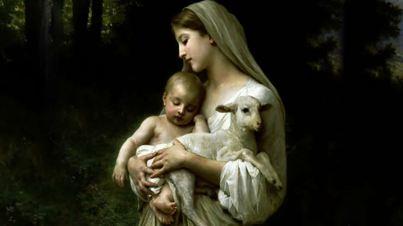 Motherhood Embodiment Painting, veiled woman, sleeping infant, HD Desktop Wallpaper