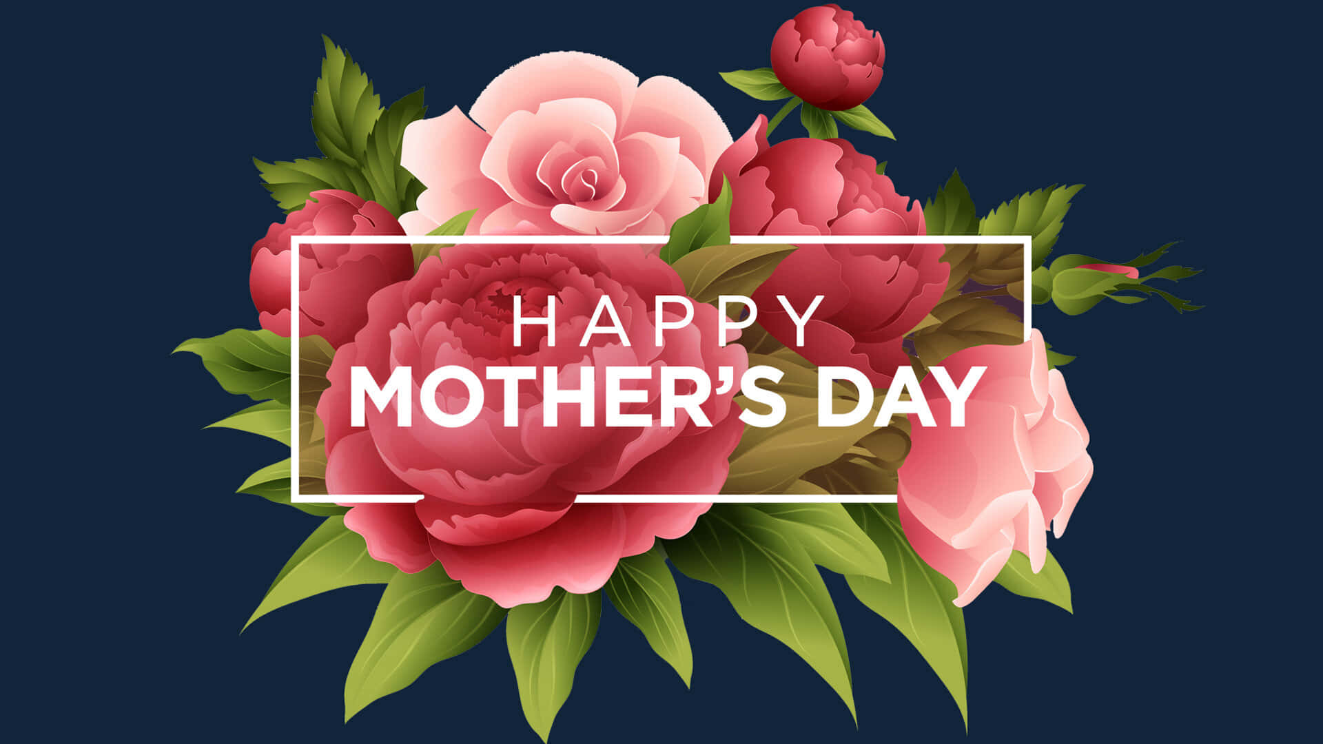 HAPPY MOTHER'S DAY, vibrant pink peonies, roses, Full HD Desktop Wallpaper