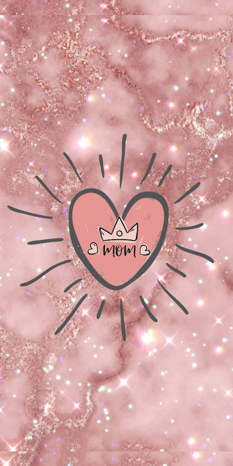 sparkling pink heart, crown, word mom, HD Phone Wallpaper
