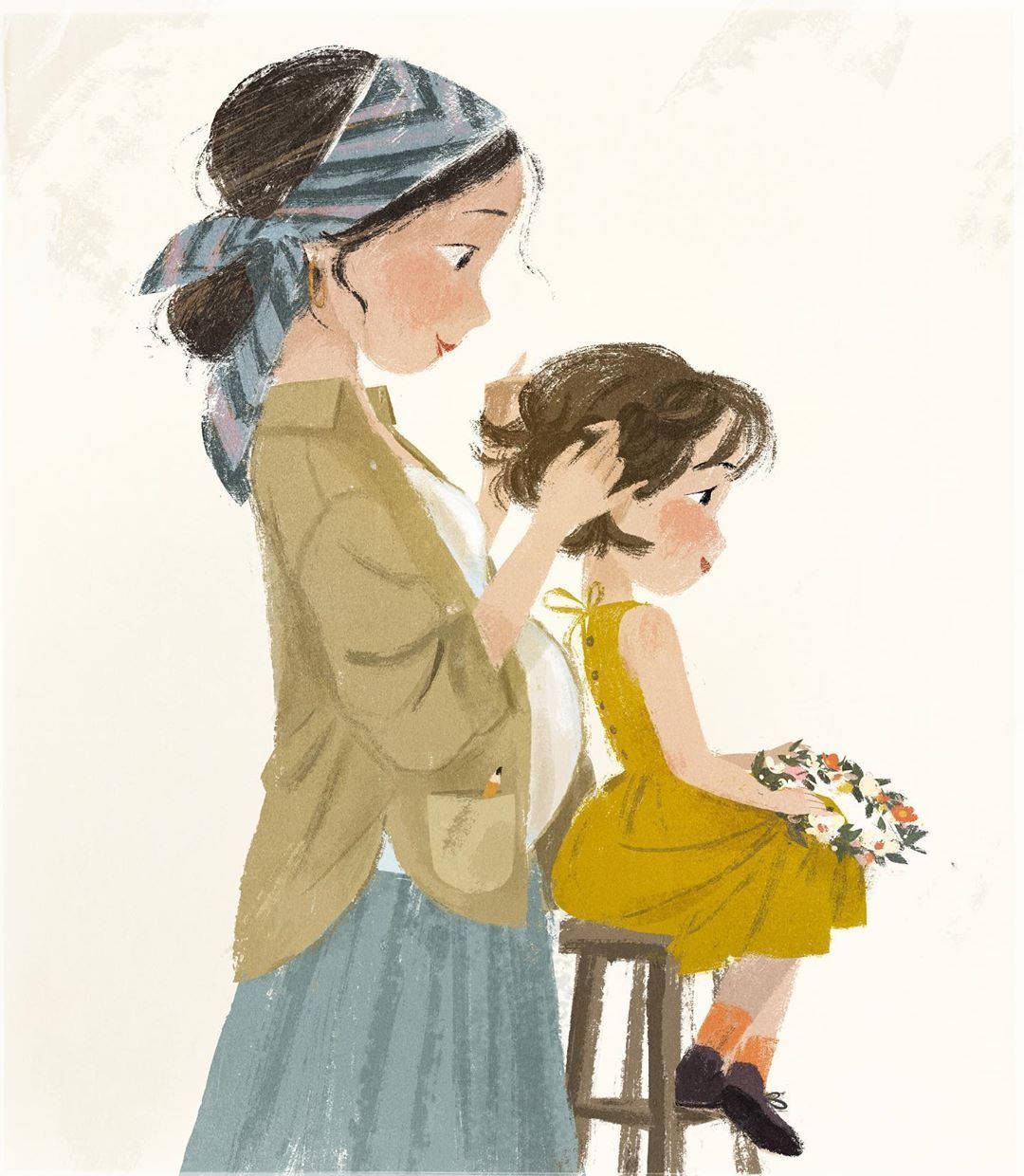 mom, daughter, hair styling, SD Phone Wallpaper
