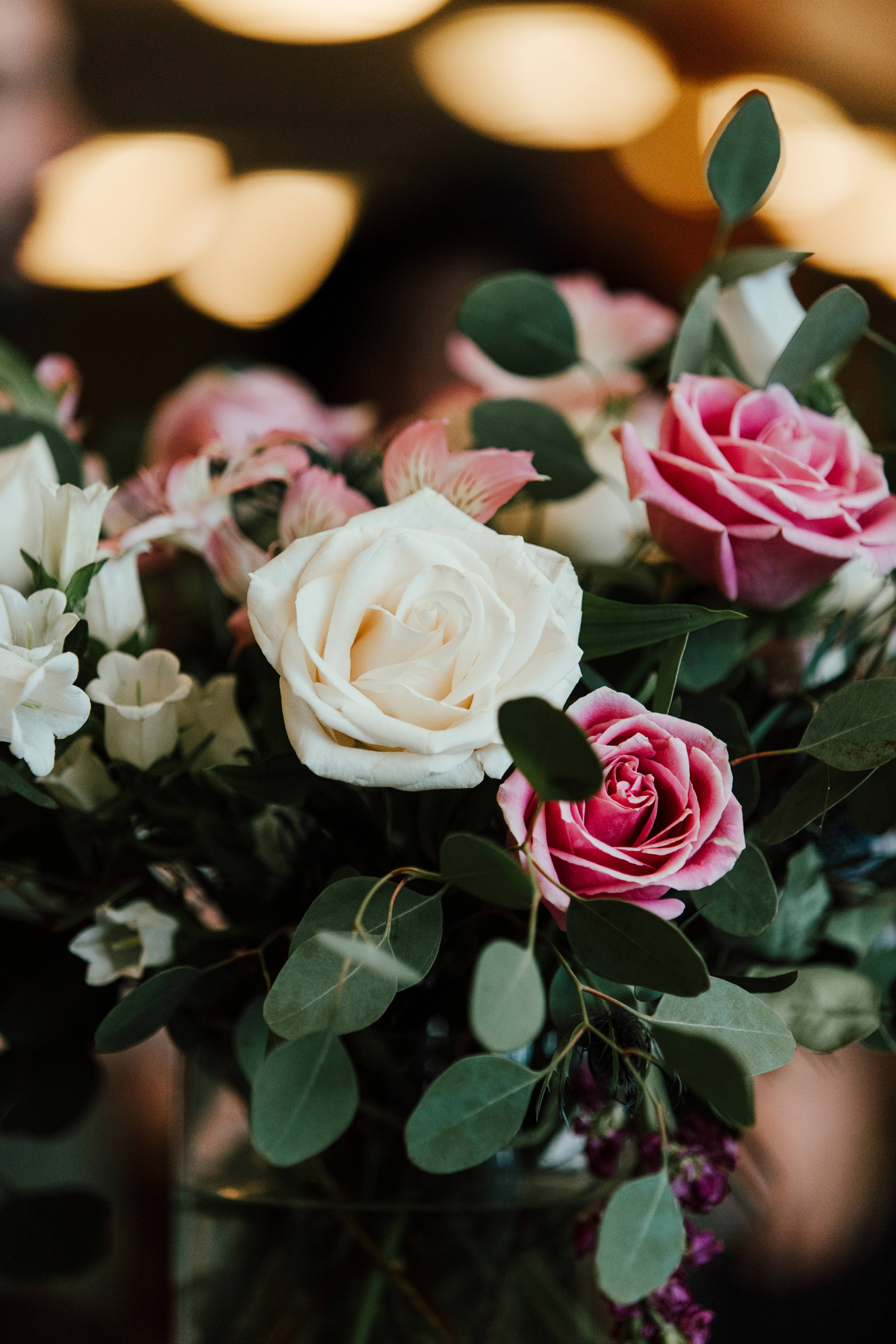 mothers day roses, white and pink roses, eucalyptus leaves, 5K Phone Wallpaper