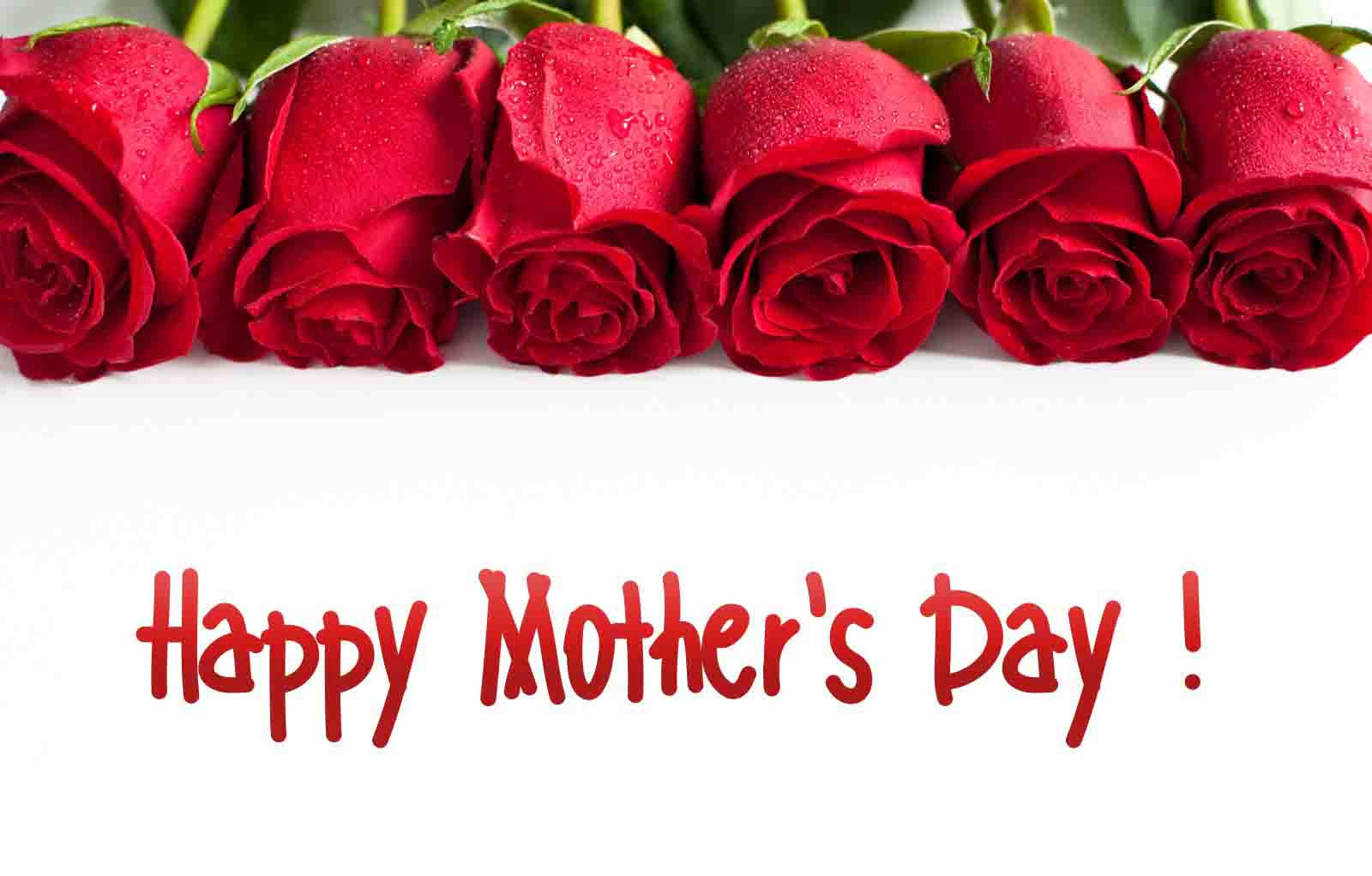 vibrant red roses, dew drops, handwritten 'Happy Mother's Day!' message, HD Desktop Wallpaper