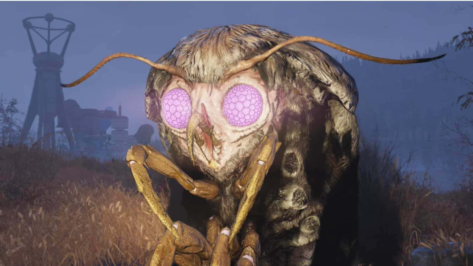 Mothman, glowing purple eyes, misty field, HD Desktop Wallpaper