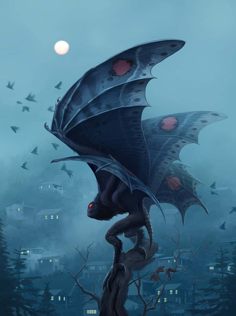 Mothman, glowing red eyes, spotted wings, SD Phone Wallpaper