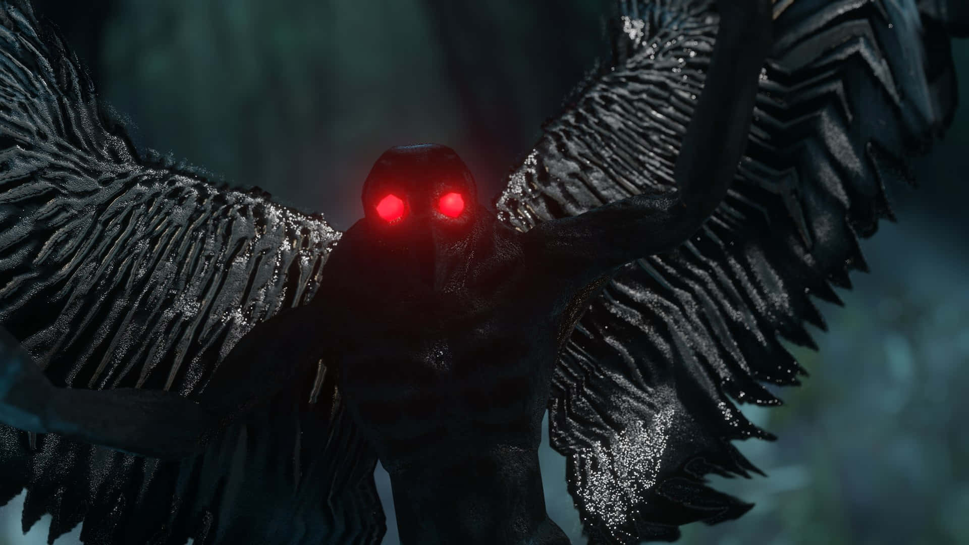 Mothman, red eyes, dark-winged creature, Full HD Desktop Wallpaper
