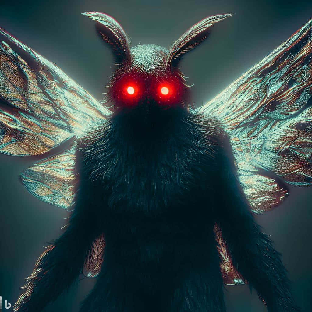 Mothman, glowing red eyes, dark-winged creature, SD Desktop Wallpaper