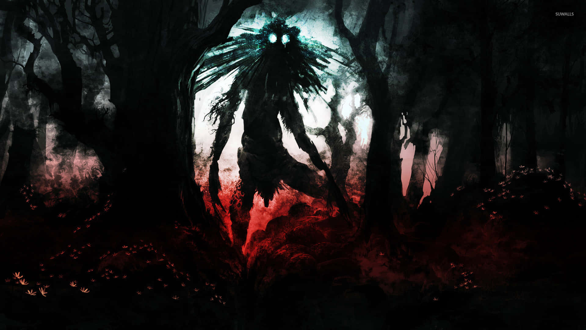 Mothman, mystic forest, glowing eyes, Full HD Desktop Wallpaper