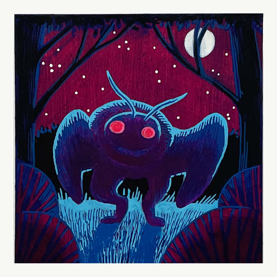 Mothman, glowing blue, red eyes, SD Desktop Wallpaper