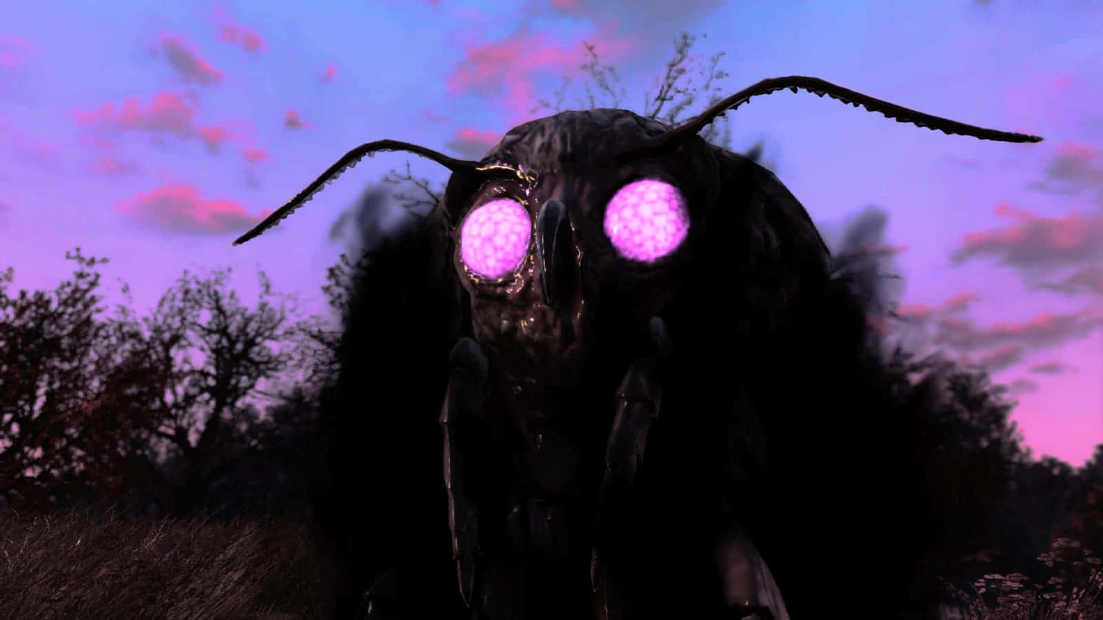 Mothman, dusk, twilight field, HD Desktop Wallpaper