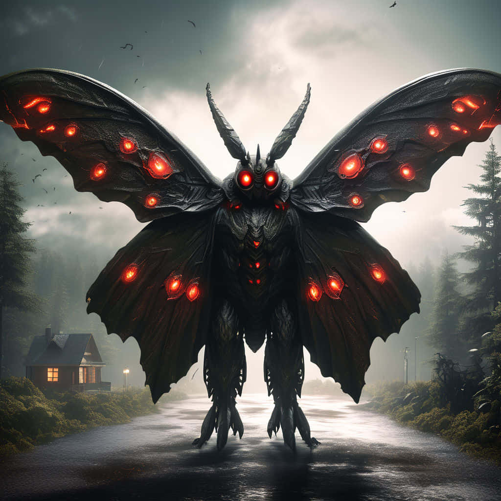 Mothman, dark forest road, misty forest road, SD Desktop Wallpaper