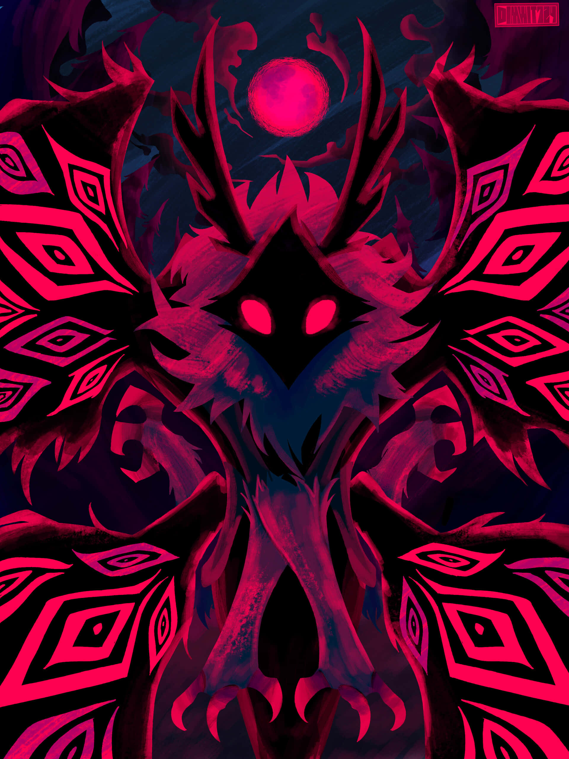 Mothman, crimson, glowing eyes, 2K Phone Wallpaper
