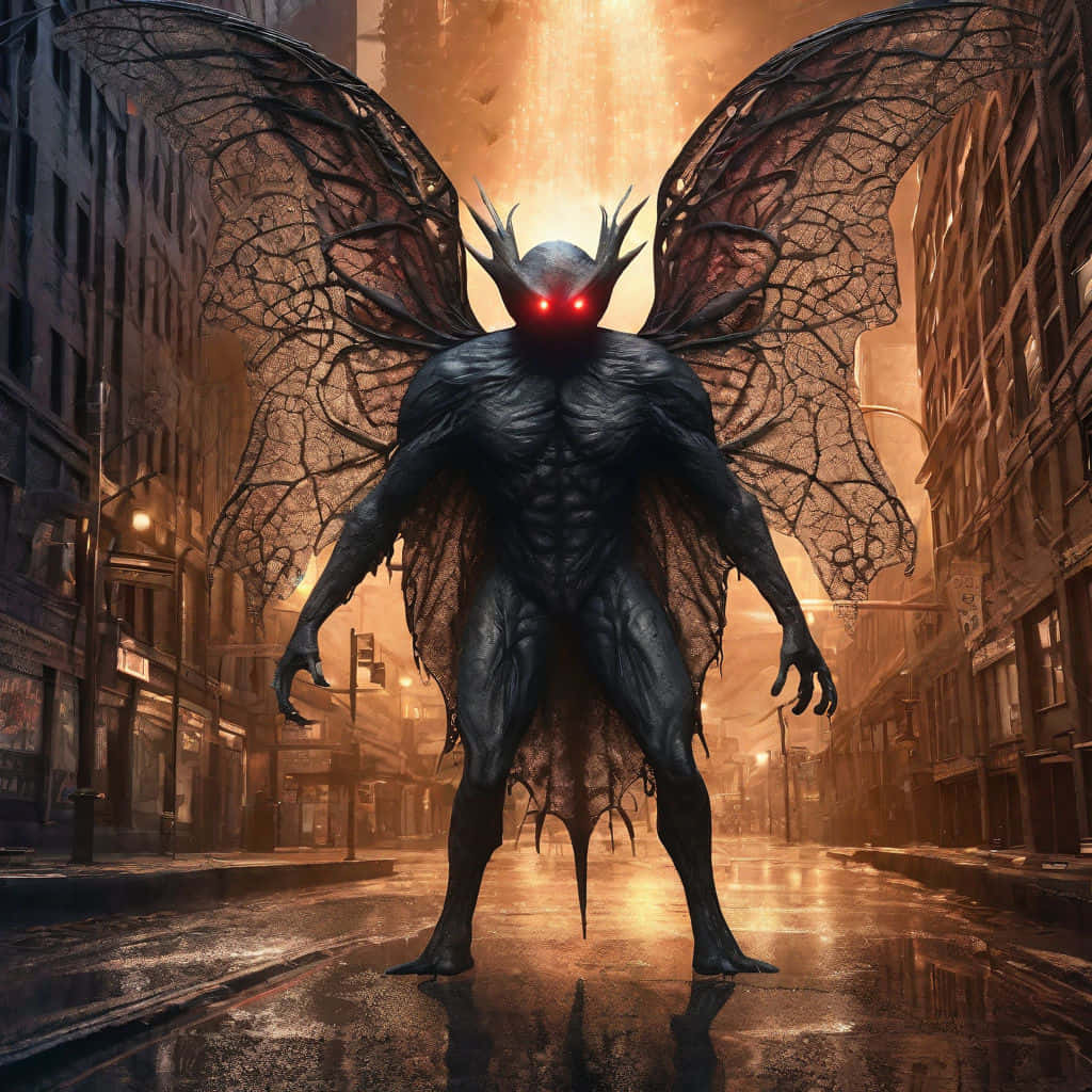 Mothman, dark-winged demon, glowing red eyes, SD Desktop Wallpaper