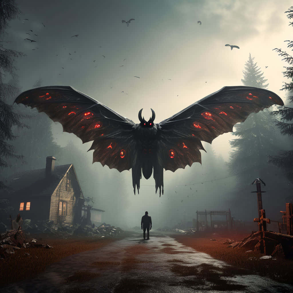 Mothman, glowing-winged moth, red eyes, SD Desktop Wallpaper