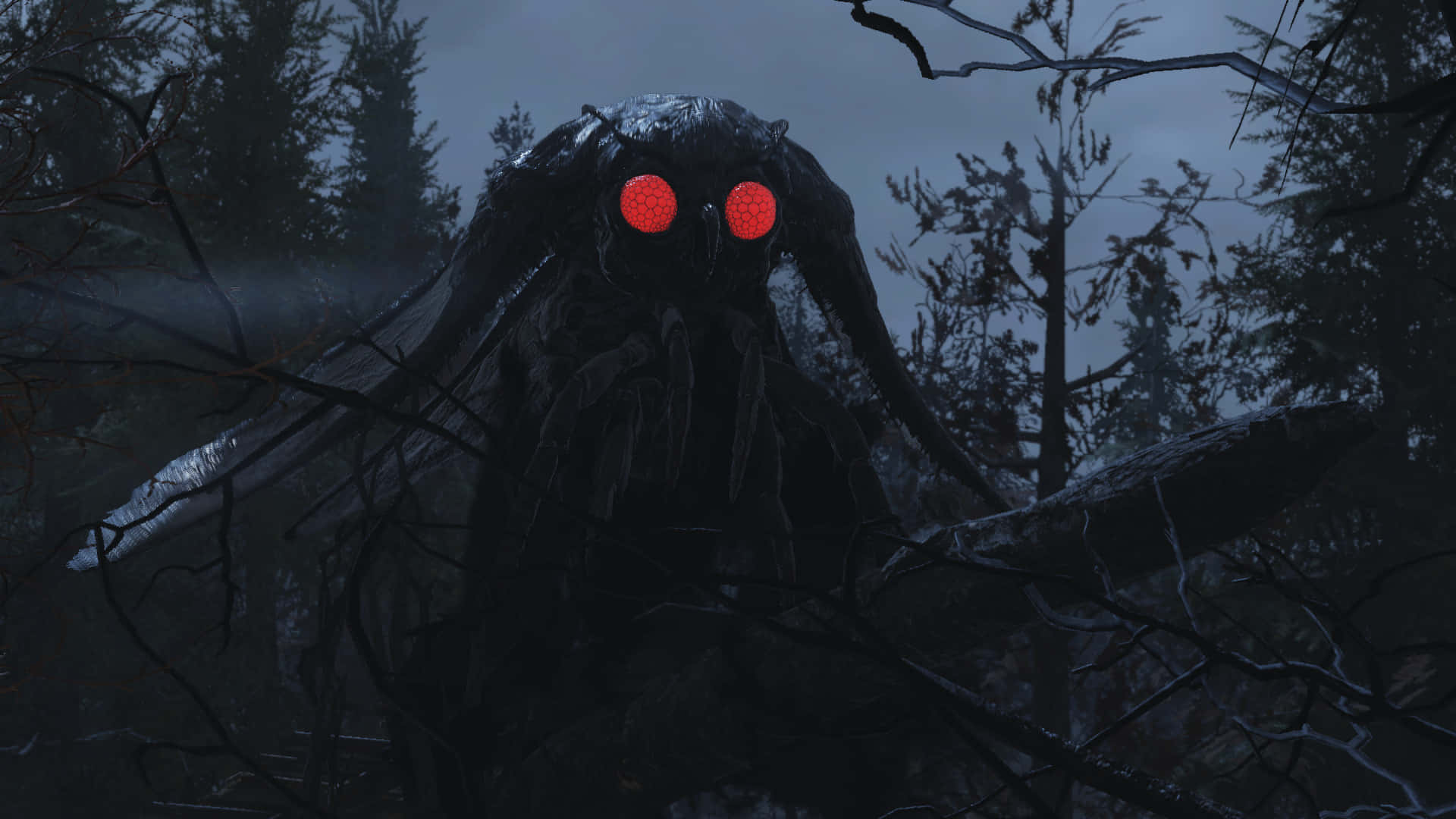 Mothman, misty forest, night, Full HD Desktop Wallpaper