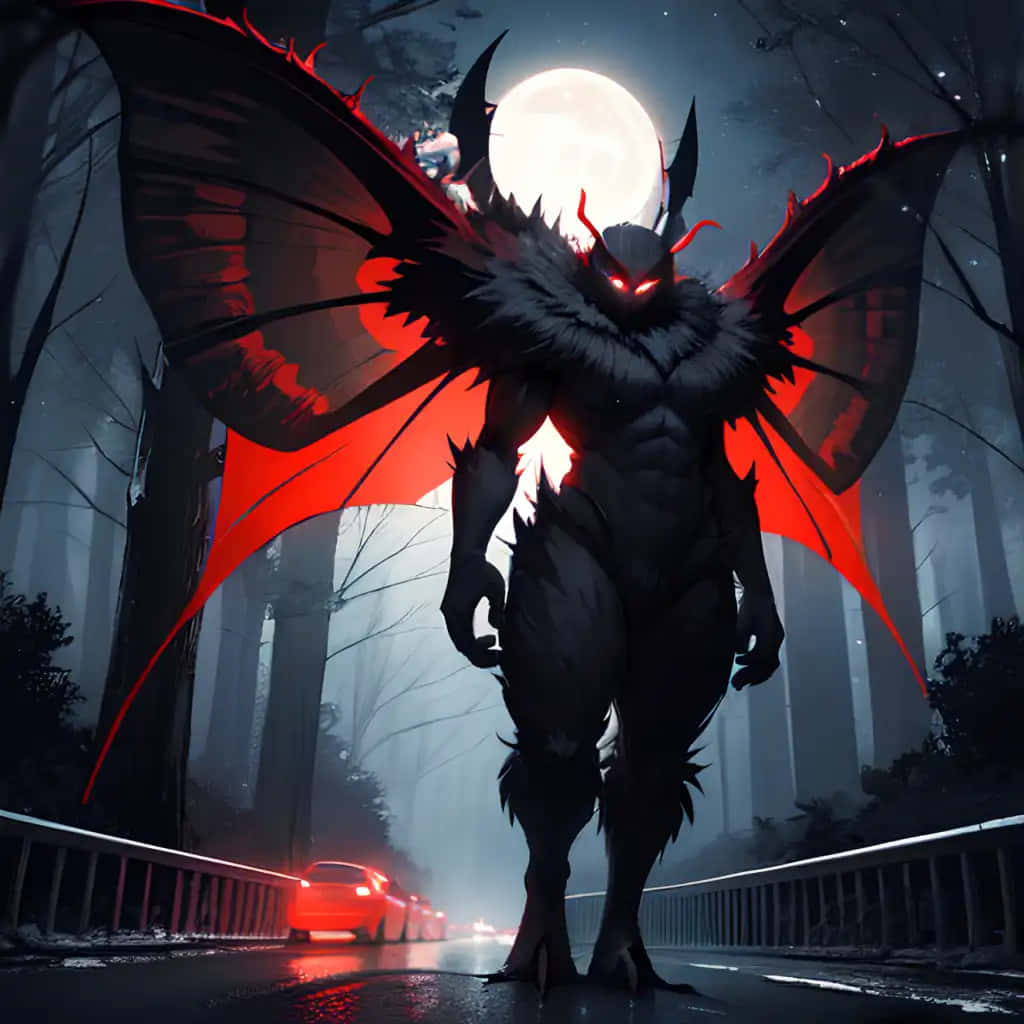 Mothman, red eyed creature, night road, SD Desktop Wallpaper
