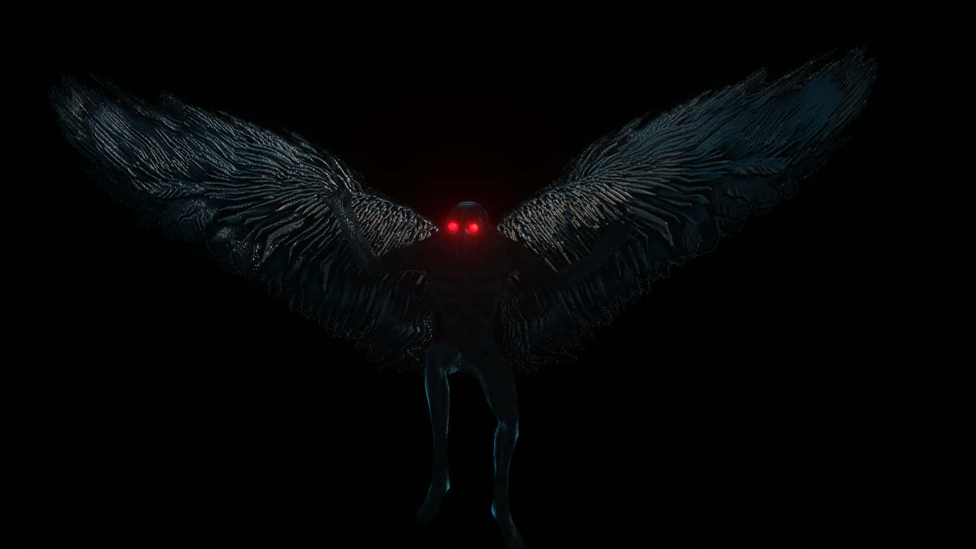 Mothman, red eyed creature, dark-winged humanoid figure, Full HD Desktop Wallpaper