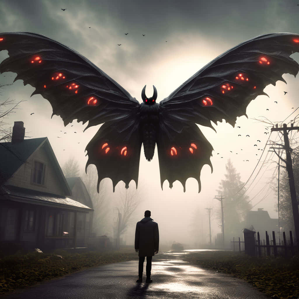 Mothman, foggy town, misty suburban road, SD Desktop Wallpaper