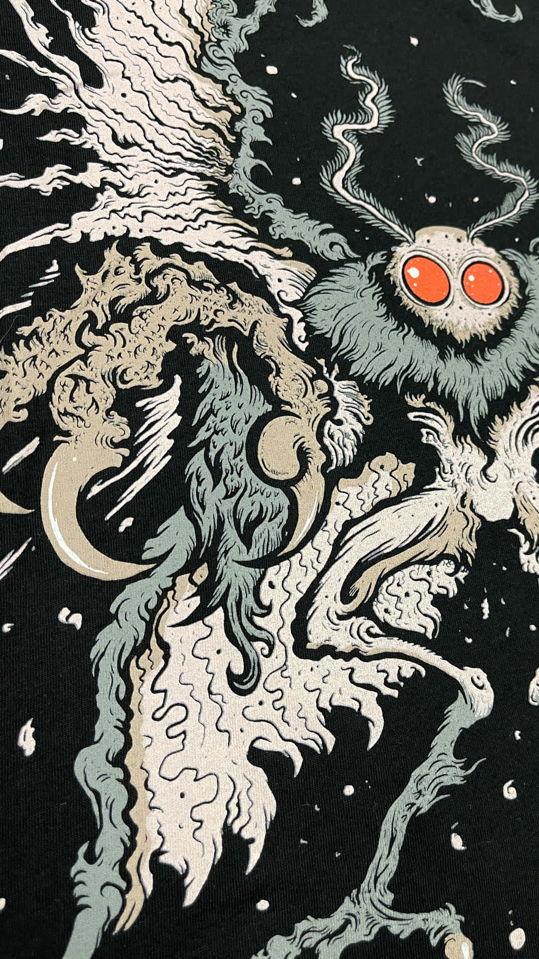 Mothman, surreal ink illustration, glowing orange eyes, Full HD Phone Wallpaper