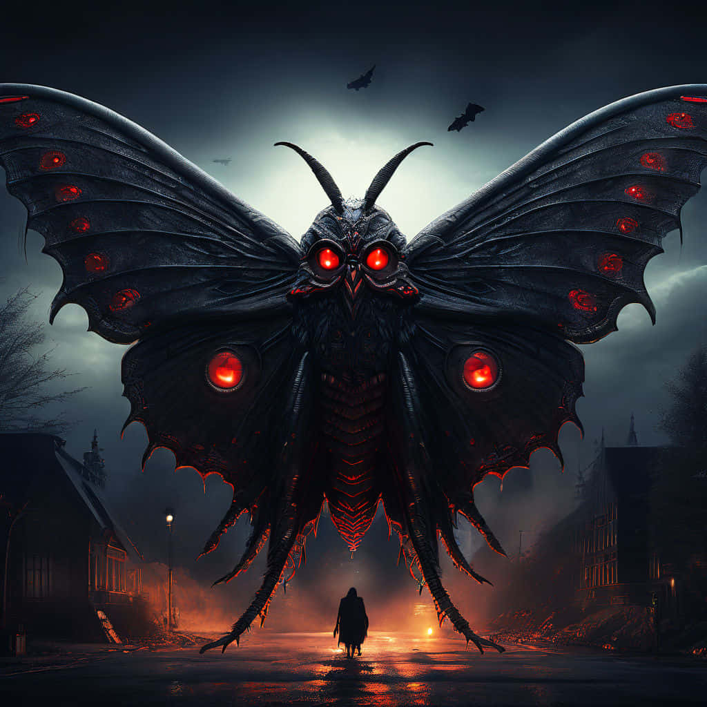 Mothman, nighttime town, colossal demonic moth, SD Desktop Wallpaper