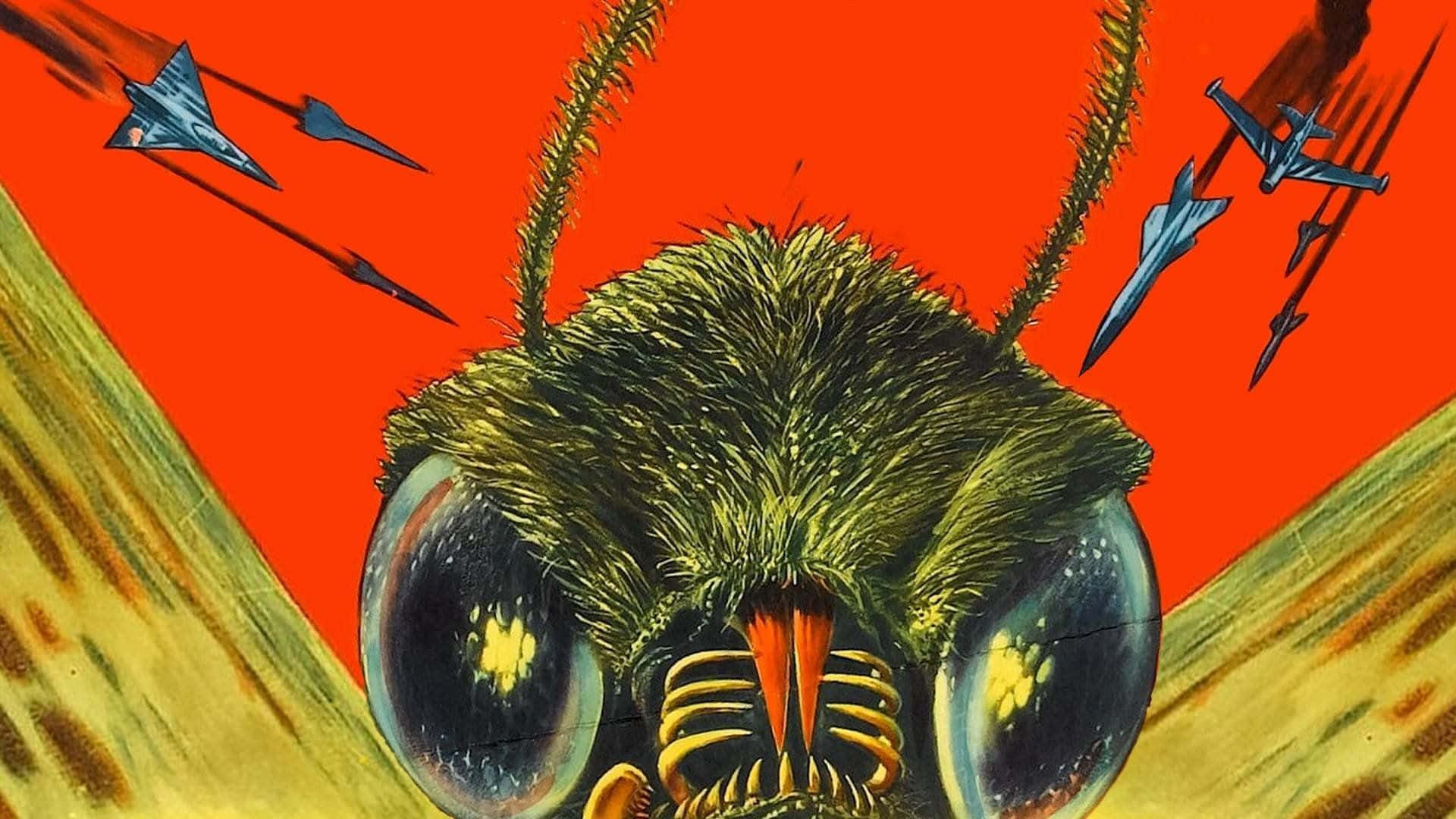 Mothra, fiery orange sky, giant hairy insect, Full HD Desktop Wallpaper