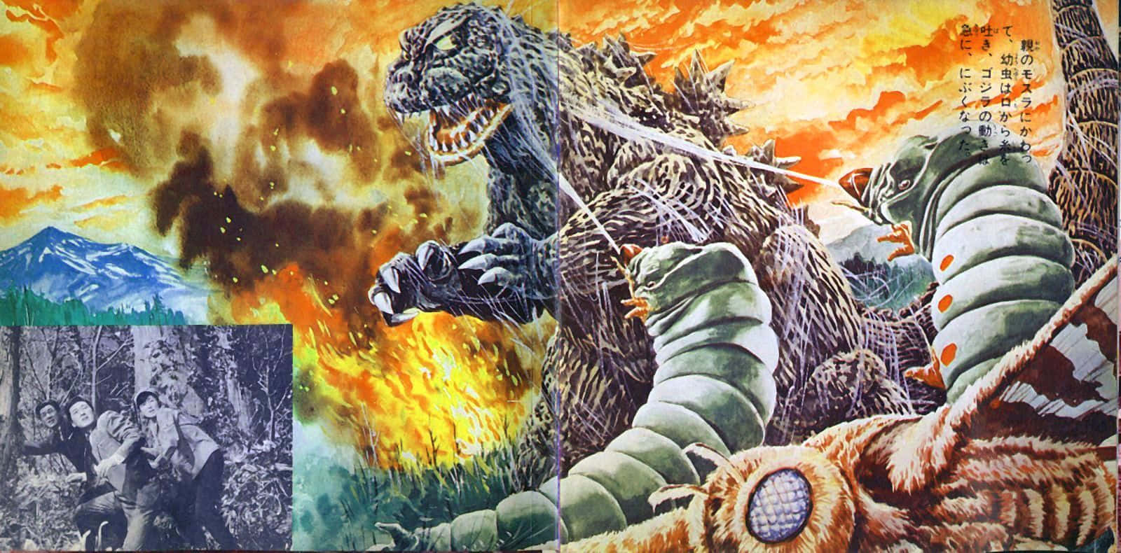 Mothra, giant divine moth, firey landscape, HD Desktop Wallpaper